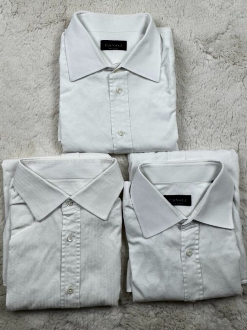 Lot of 3 Canali Dress Shirts Men's Size 44 17.5 White Cotton Business Button-Up